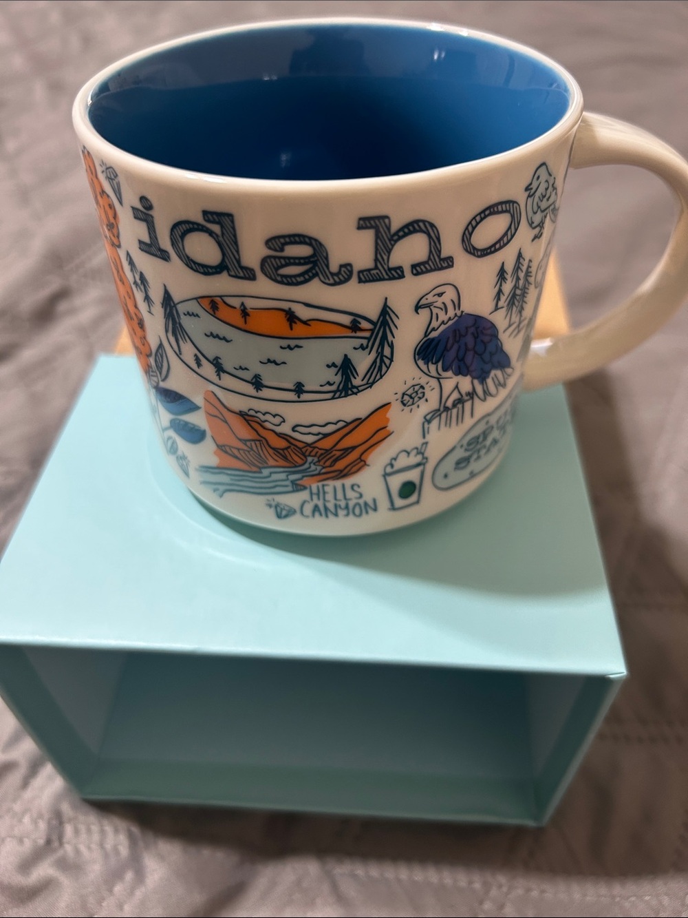 Starbucks Idaho Illustrated Mug - Blue Interior & Orange Accents